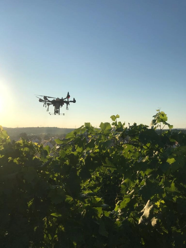 Drohne auf einem Feld